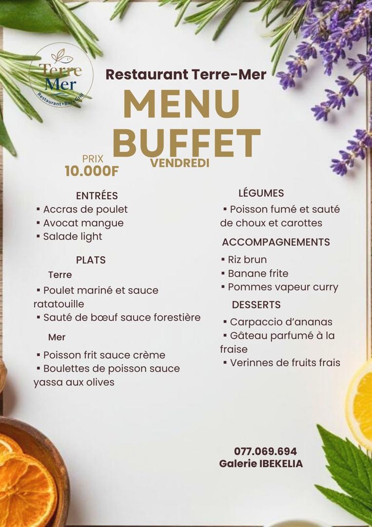 Menu Buffet Vendredi — Terre Mer Grill