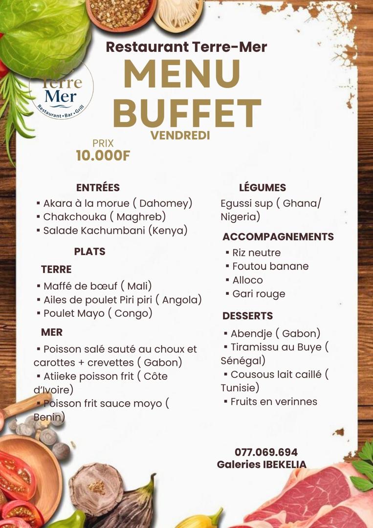 Menu Buffet Vendredi — Terre Mer Grill